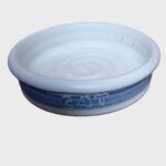 Cat Bowl A blue and white, tin glazed cat bowl made from a super strong clay body comprising a 50/50 mix of porcelain and white stoneware. Should any cat eat off anything less?